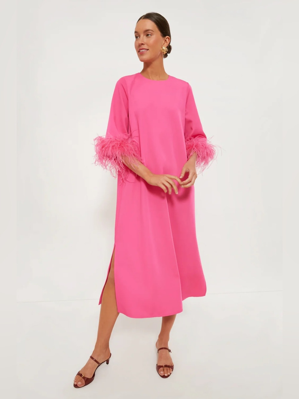 Tuckernuck Jamie Dress Hot Pink Feather Cuff Maxi Dress